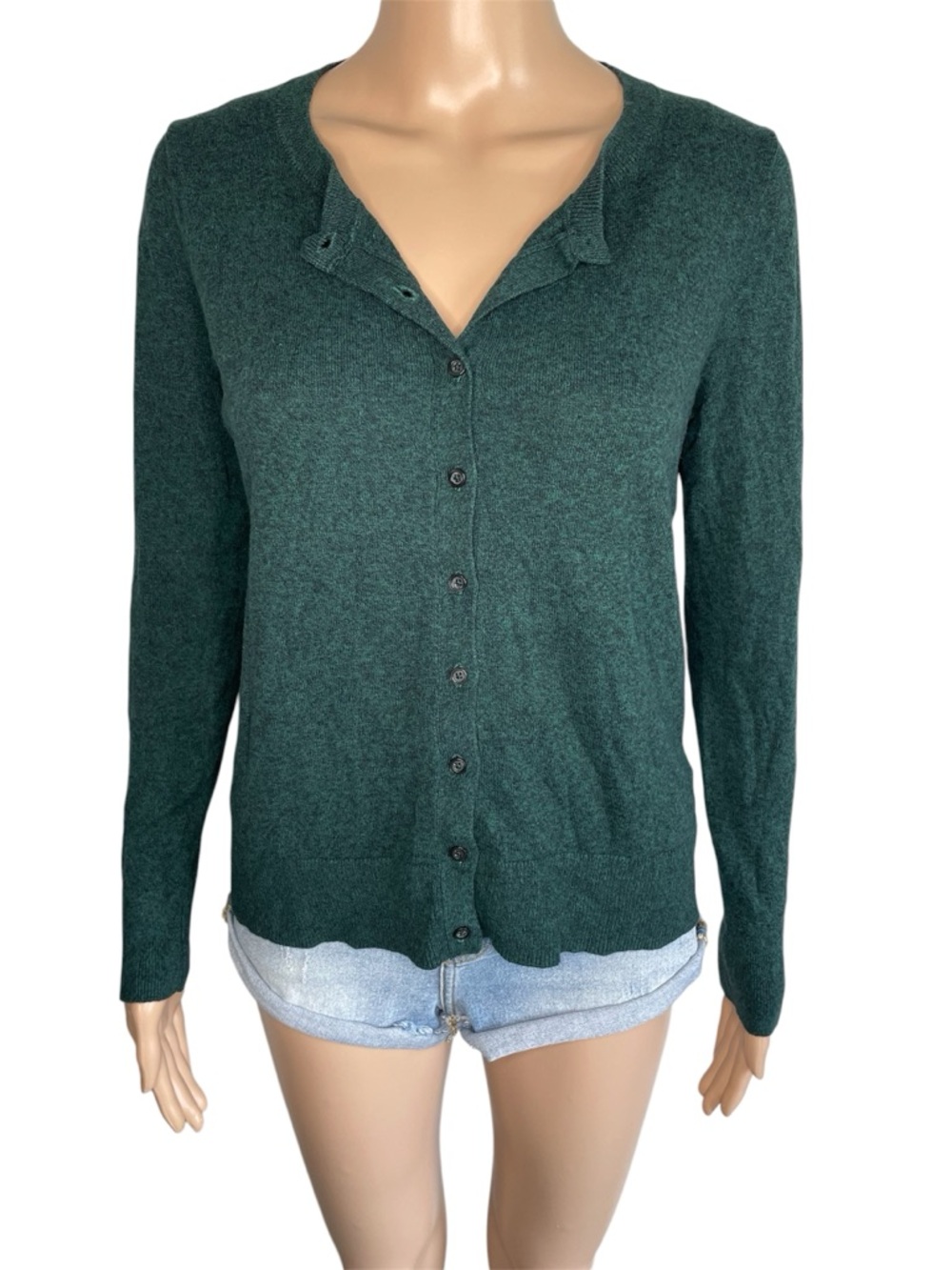 Old Navy Crewneck Forest Green Button-Up Lightweight Long Sleeve Cardigan